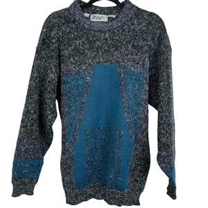 ZEPPELIN Vintage Blue & Charcoal Gray Pullover Long Sleeve Sweater Chunky Knit M